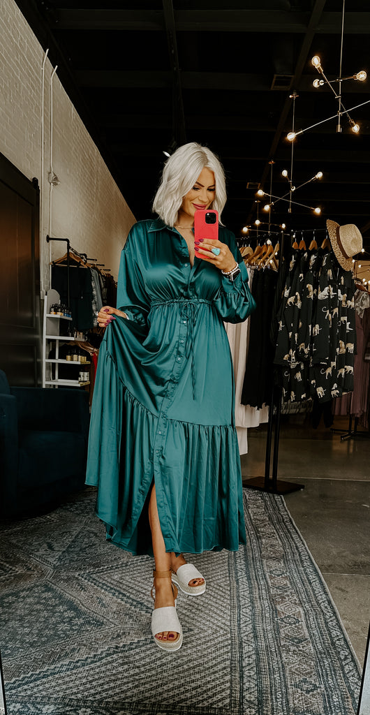 Teal Satin Dress