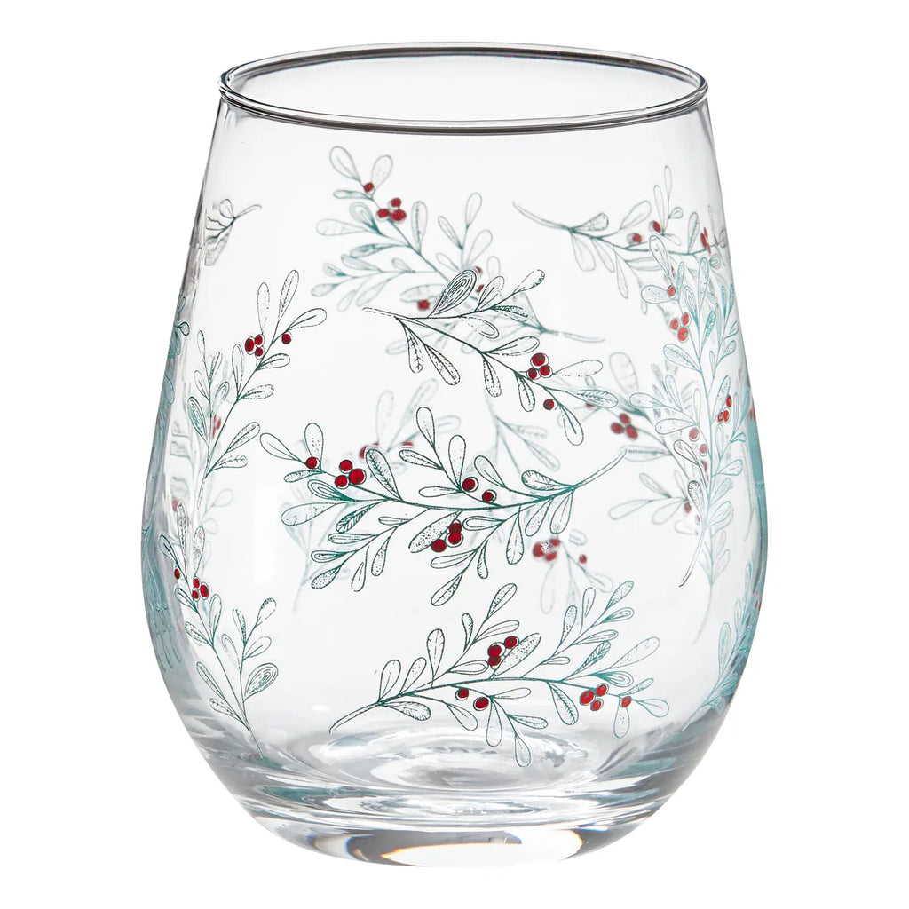 Stemless Holly Wine Glass