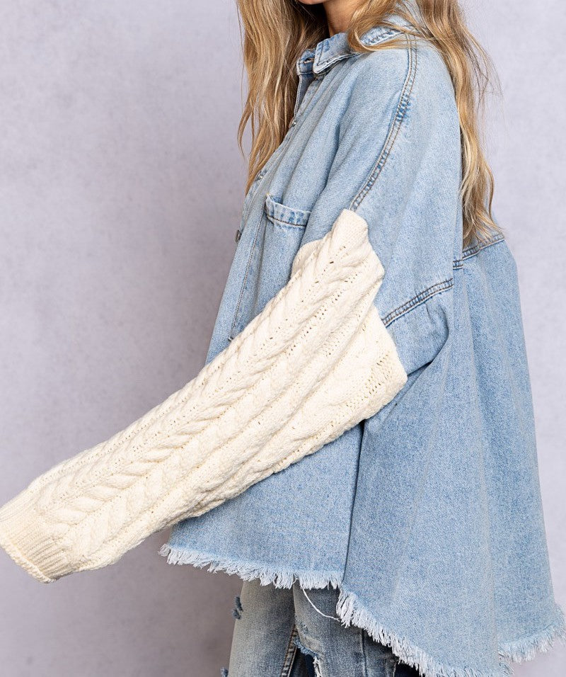 Sweater Sleeve Denim Jacket