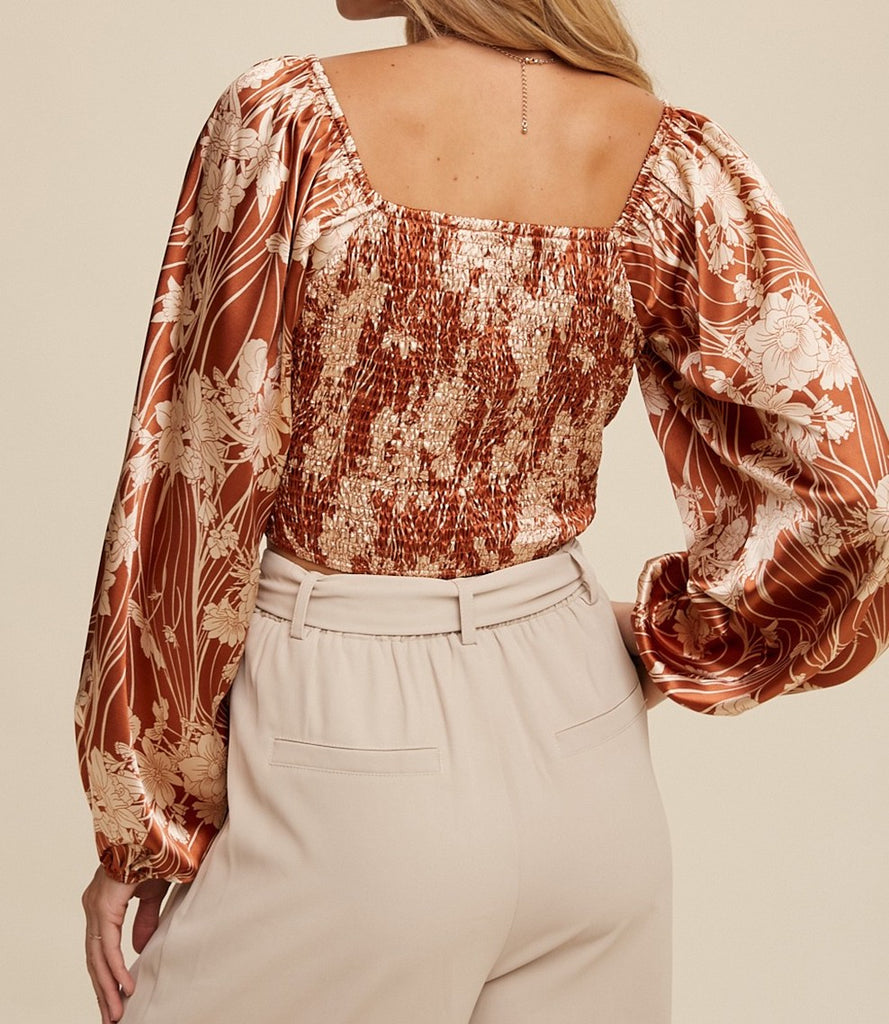 Satin Cropped floral Blouse