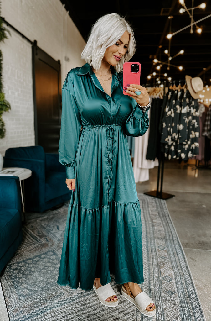 Teal Satin Dress