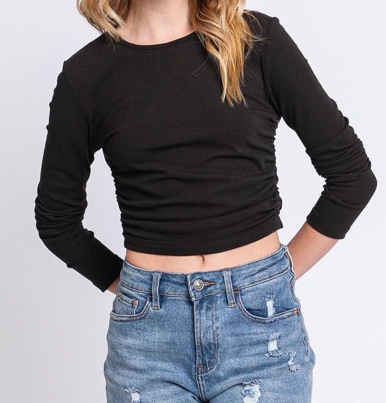 Ribbed Shirring Crop Top