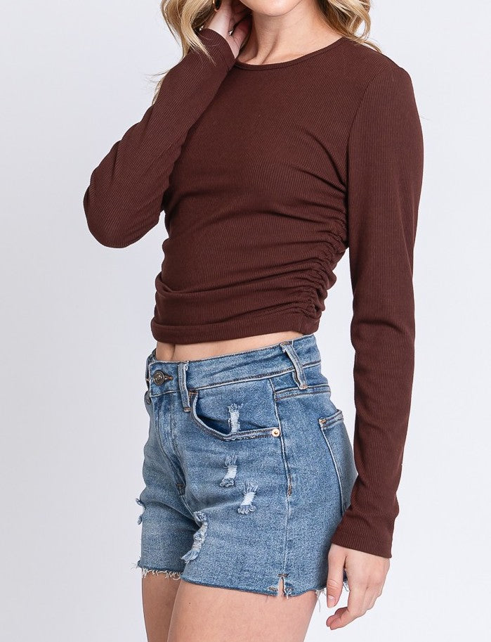 Ribbed Shirring Crop Top