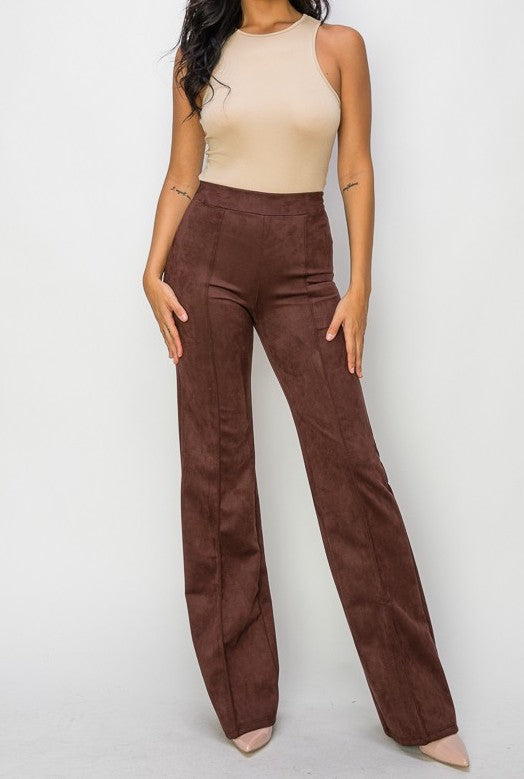 Cropped High Waisted Suede Pants, Women's Pants