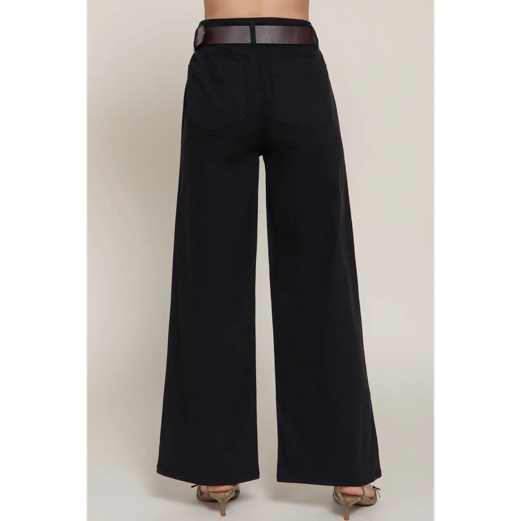 Belted Twill Stretch Pants