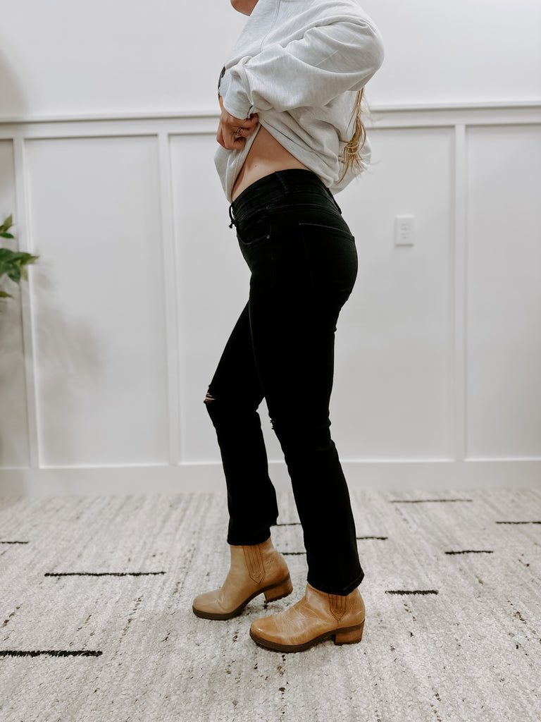 High Rise Black Straight Leg Jeans