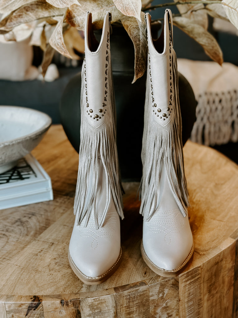 Grey Fringe Western Boots