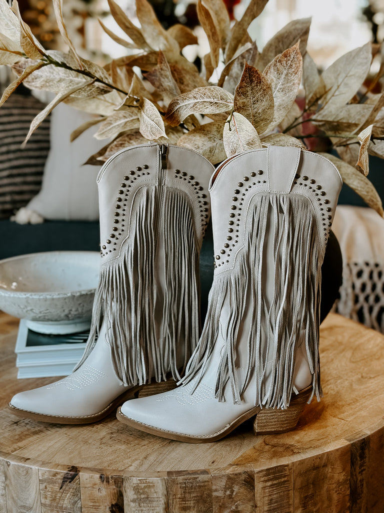 Grey Fringe Western Boots