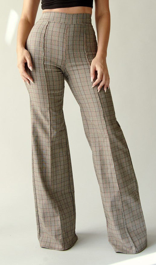 Pintuck Plaid Pants