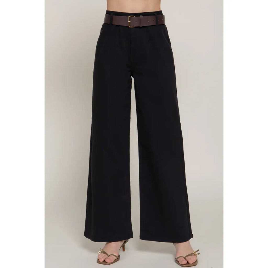 Belted Twill Stretch Pants