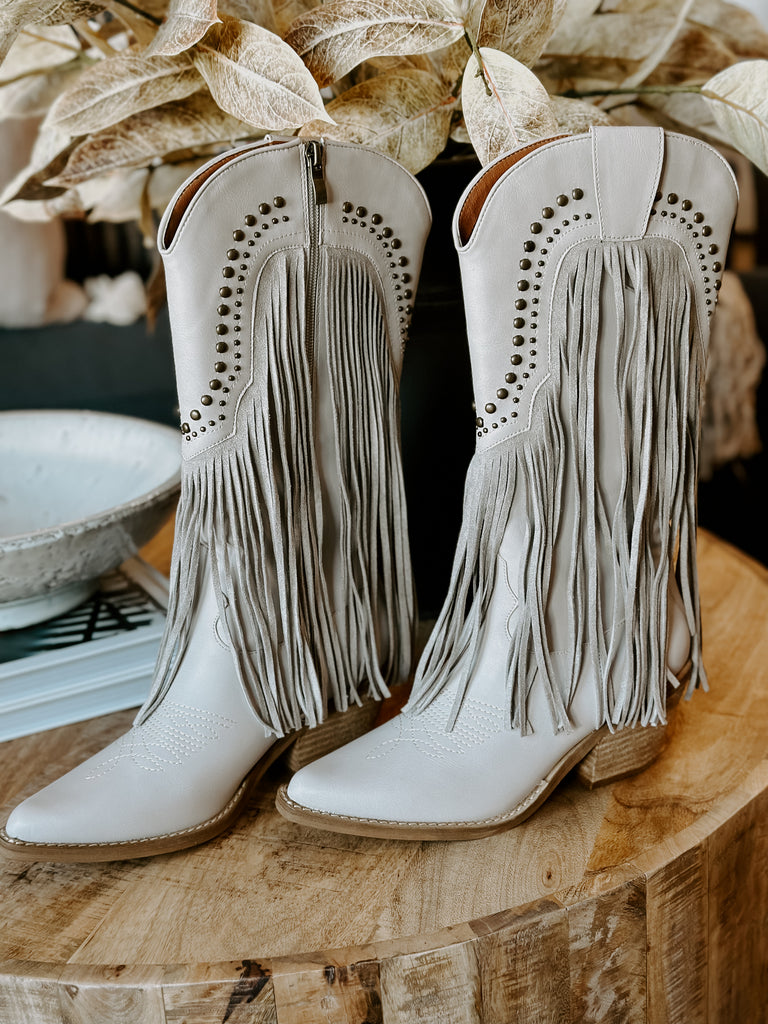 Grey Fringe Western Boots