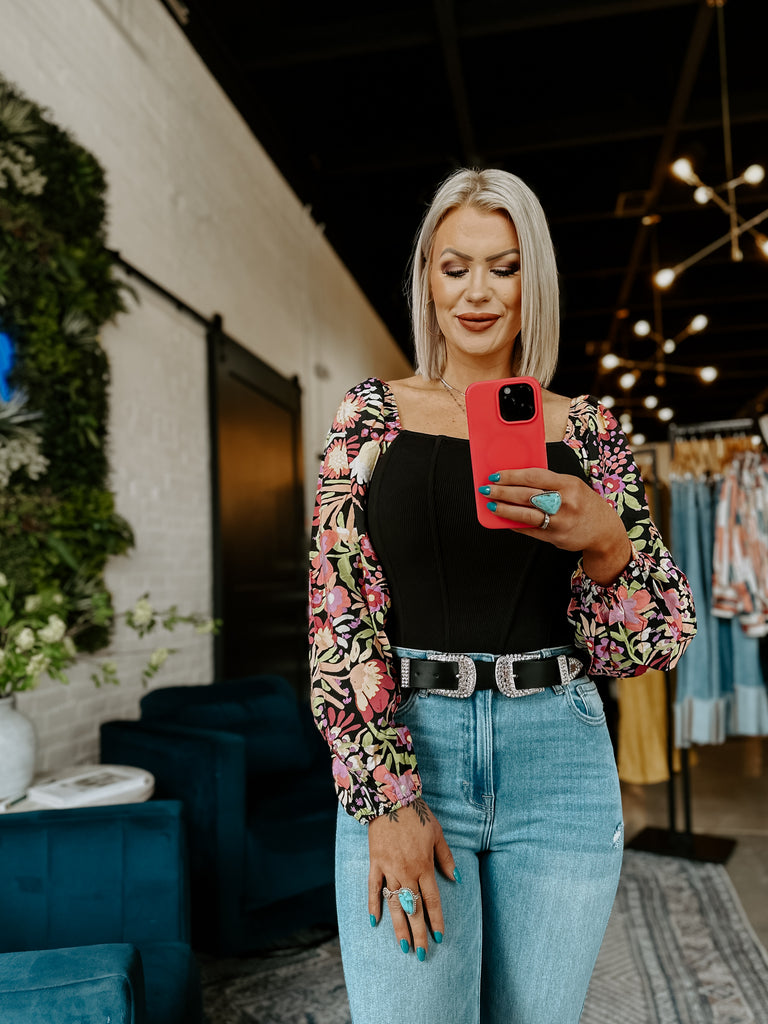 Floral Sleeve Corset Top