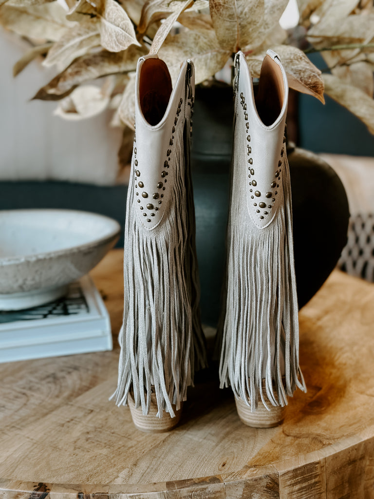 Grey Fringe Western Boots