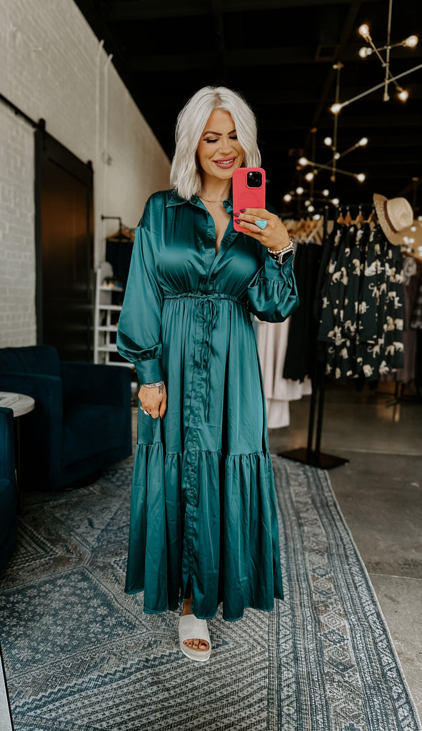 Teal Satin Dress