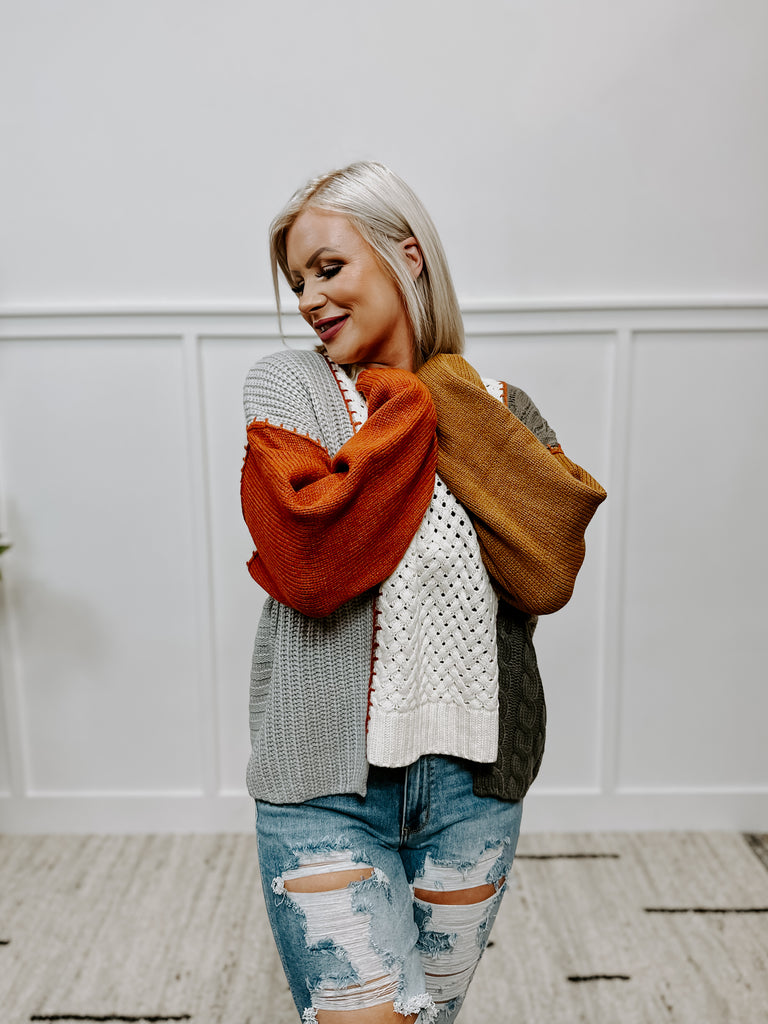 Colorblock Knit Sweater with Hi-low Hem