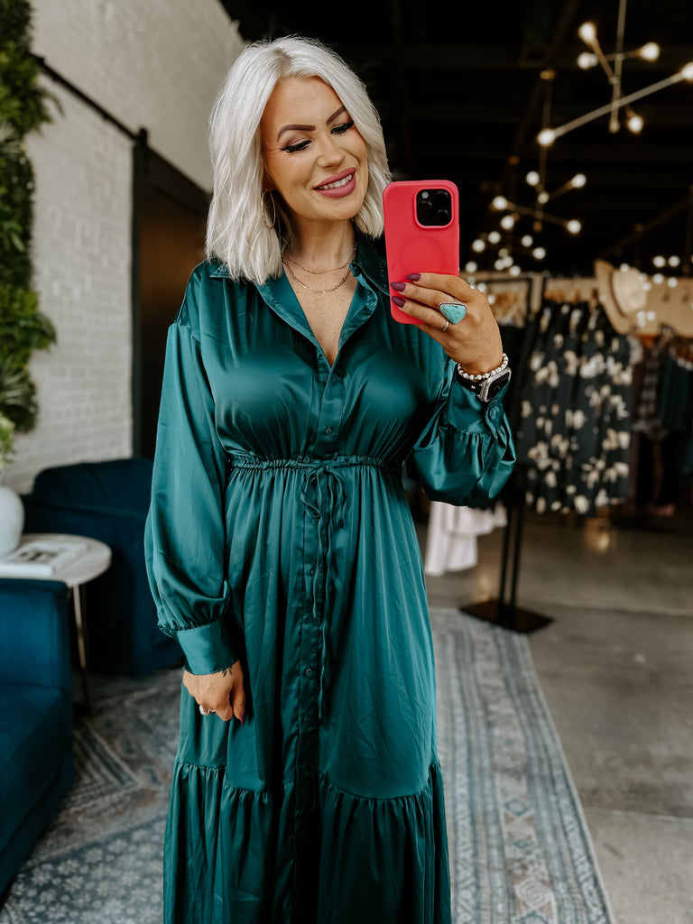 Teal Satin Dress