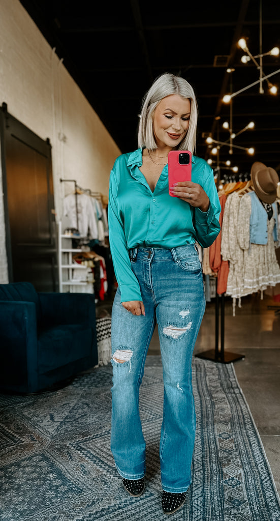 Teal Button Down Top