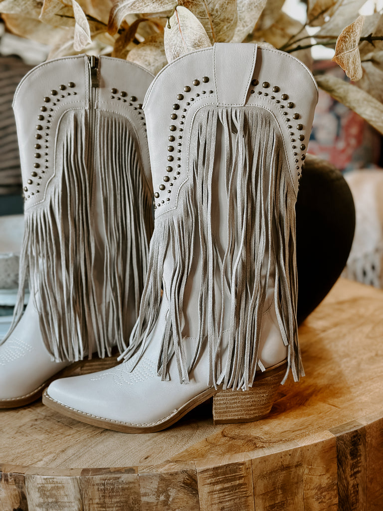 Grey Fringe Western Boots