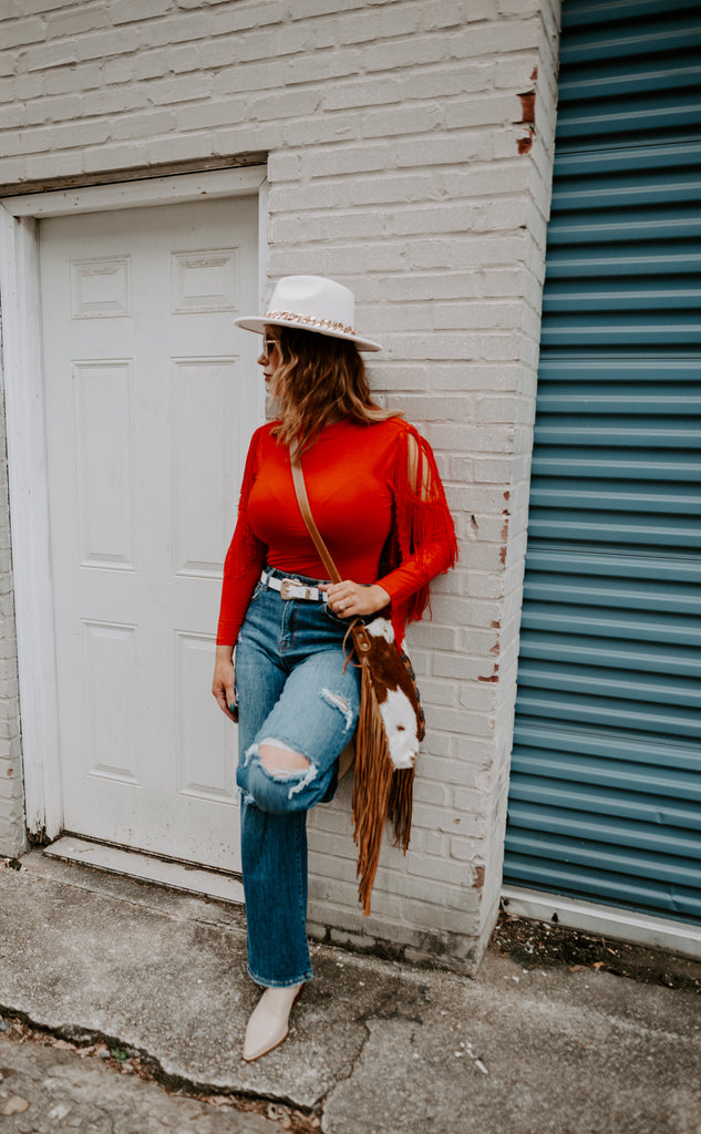 Cold Shoulder Fringe Bodysuit