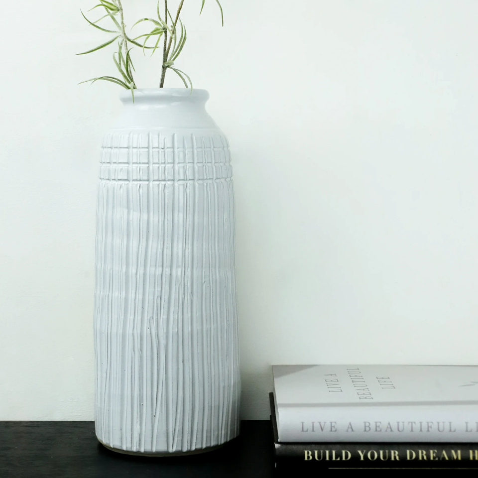 Tall White Stripe Vase