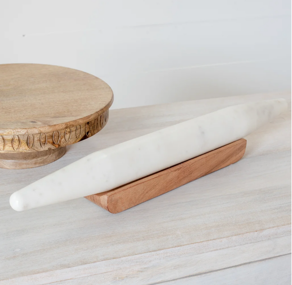 Marble Rolling Pin W/ Wood Base