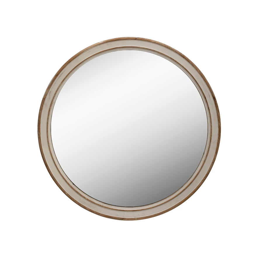 Vintage White Round Mirror