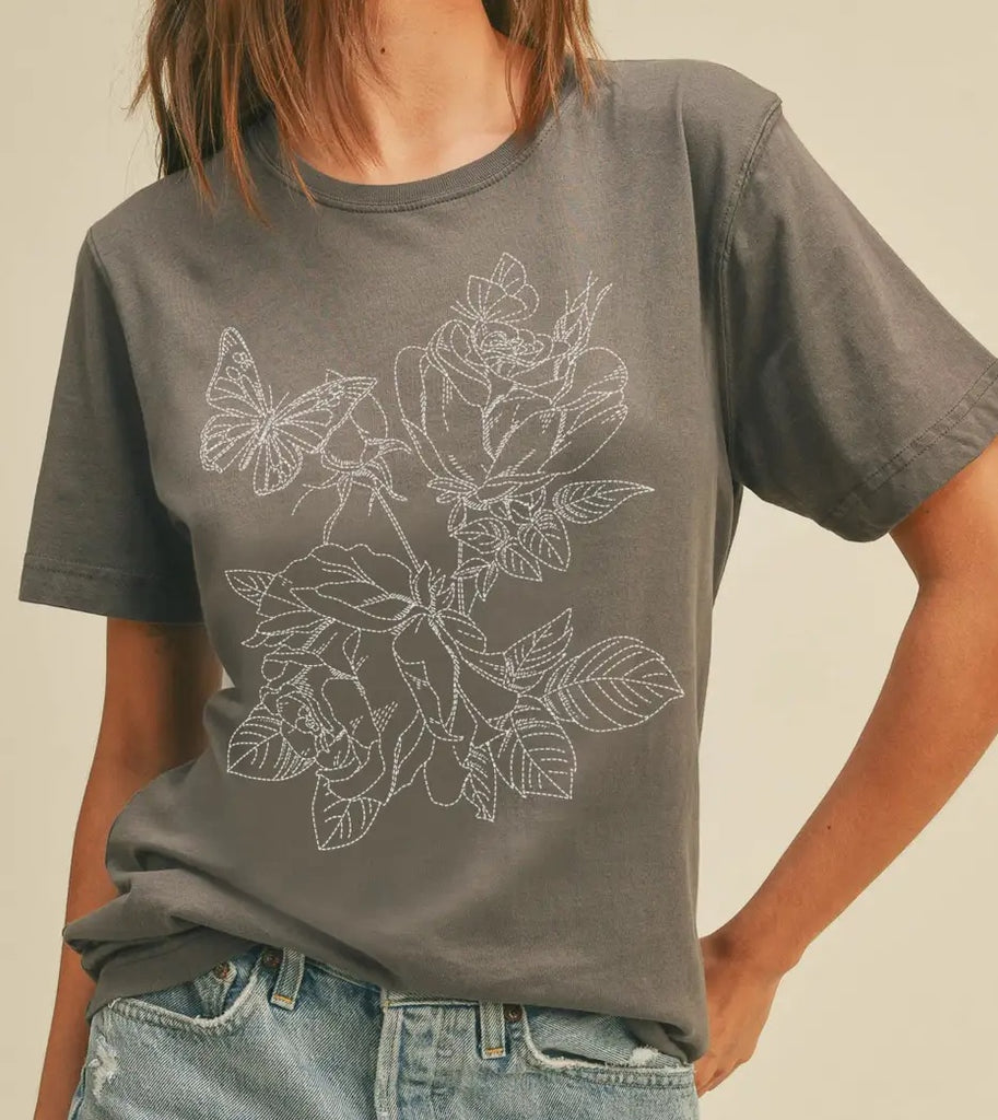 Flowers and Butterfly Graphic Tee