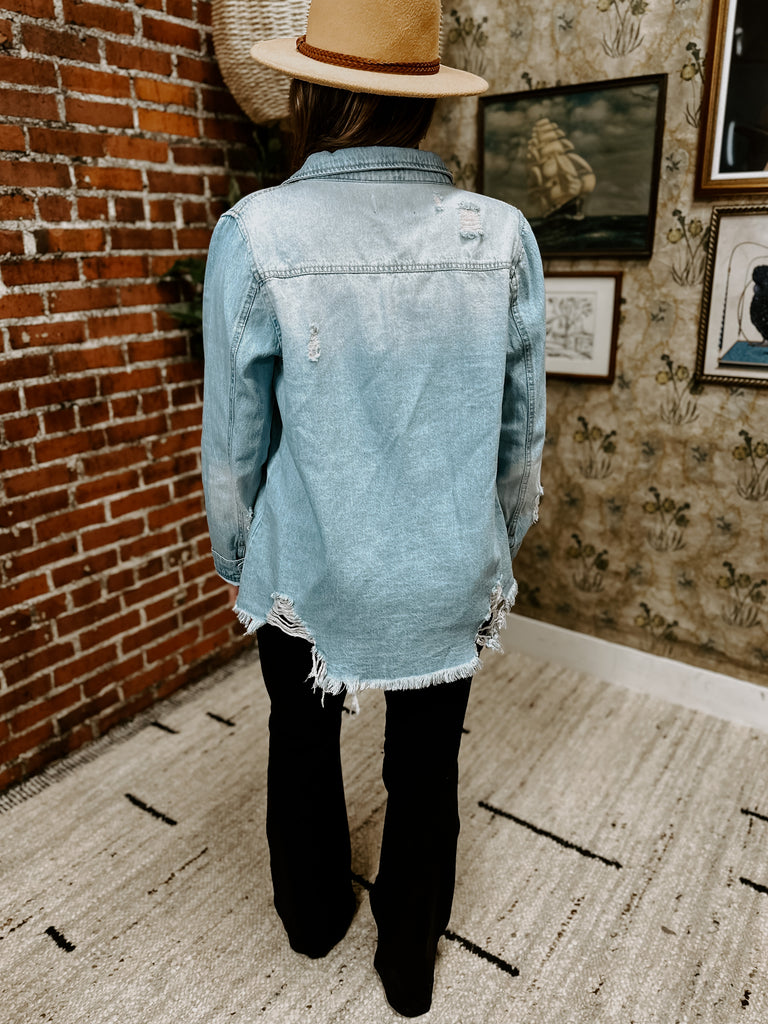 Distressed Denim Shacket