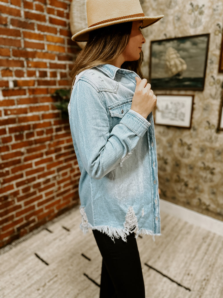 Distressed Denim Shacket