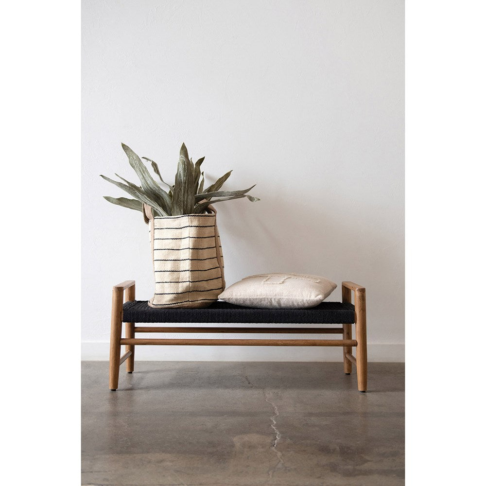 Teak Wood Bench w/ Woven Cotton Seat