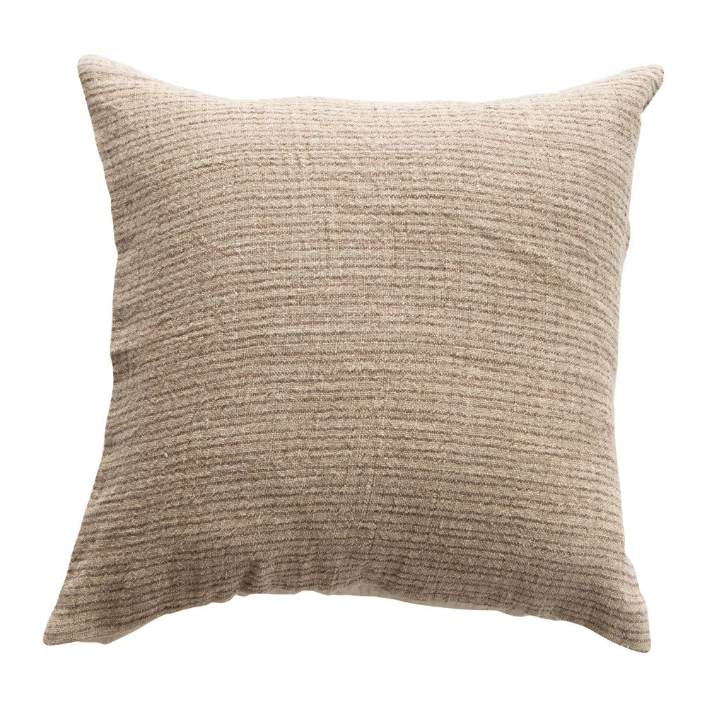 20" Square Woven Cotton & Linen Striped Pillow, Brown