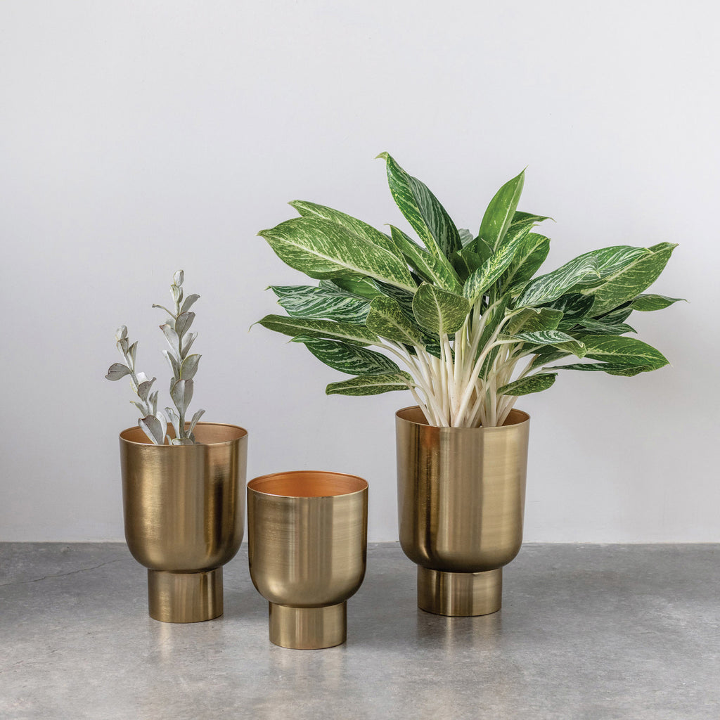 gold coloured indoor plant pots Midtown Golden Planters – Rustic Lantern & Co
