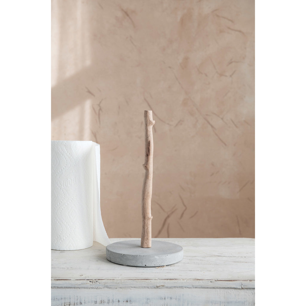 Mango Wood and Concrete Paper Towel Holder