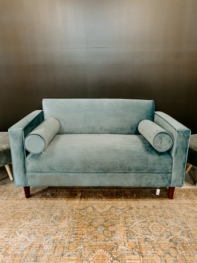 Steel Blue Velvet Loveseat