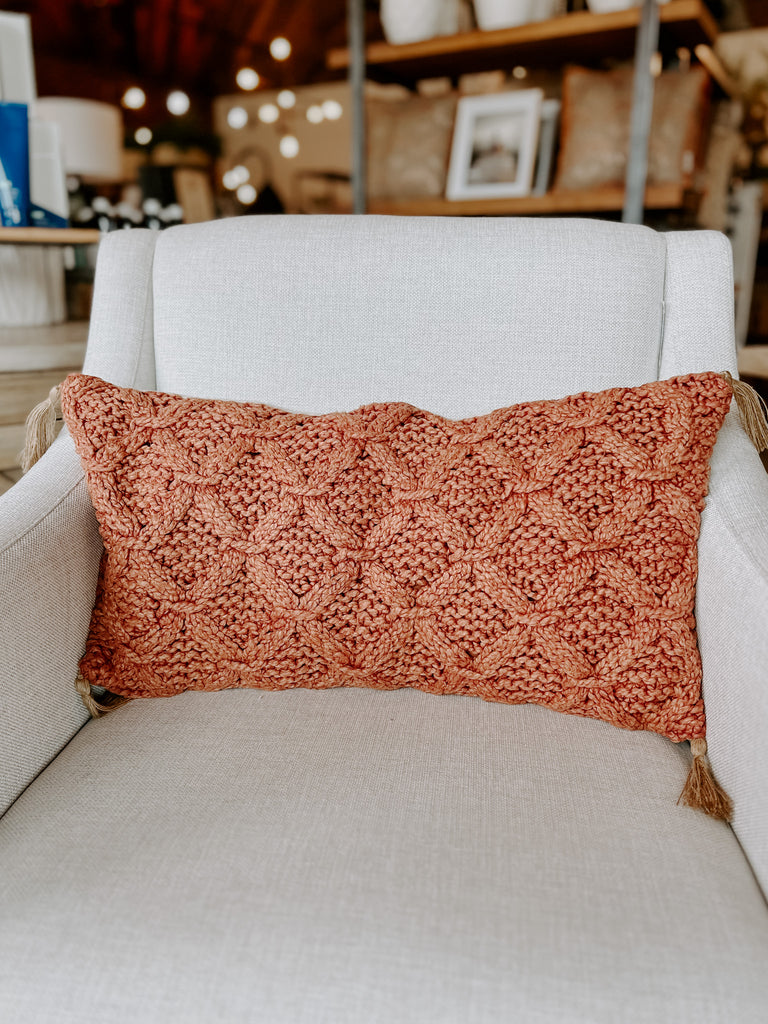 Rust Crochet Lumbar Pillow